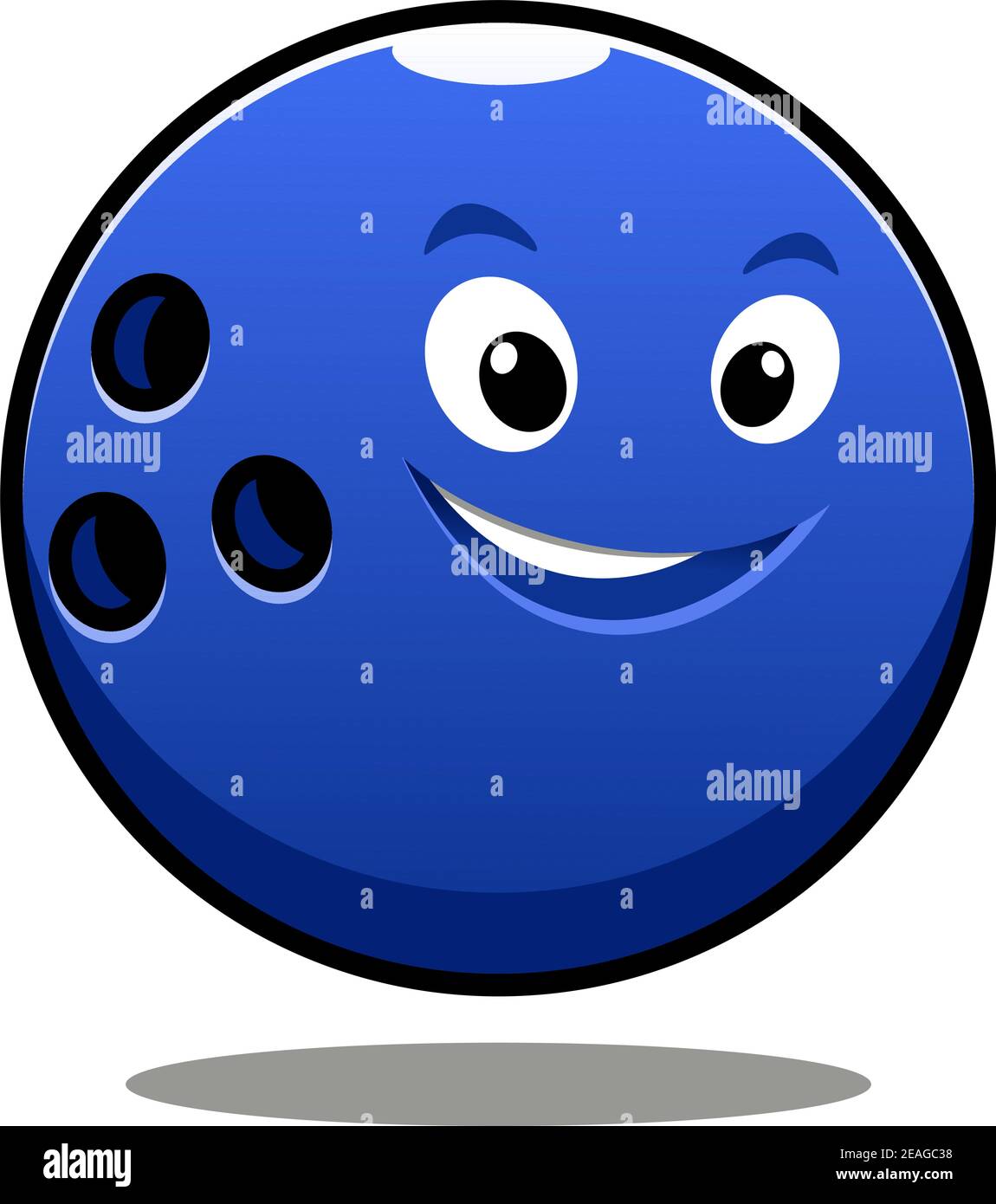 Happy colourful blue cartoon bowling ball with a cute grin, finger