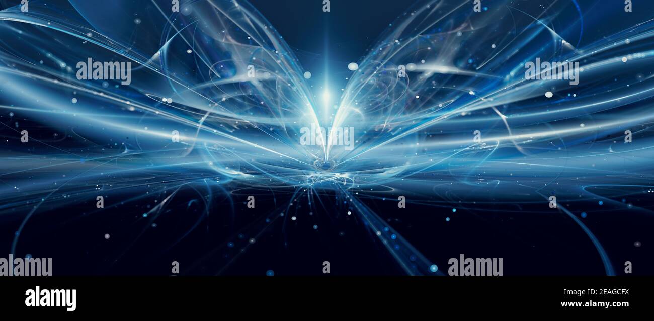 Blue glowing futuristic artificial intelligence, computer generated 10k abstract background, 3D rendering Stock Photo