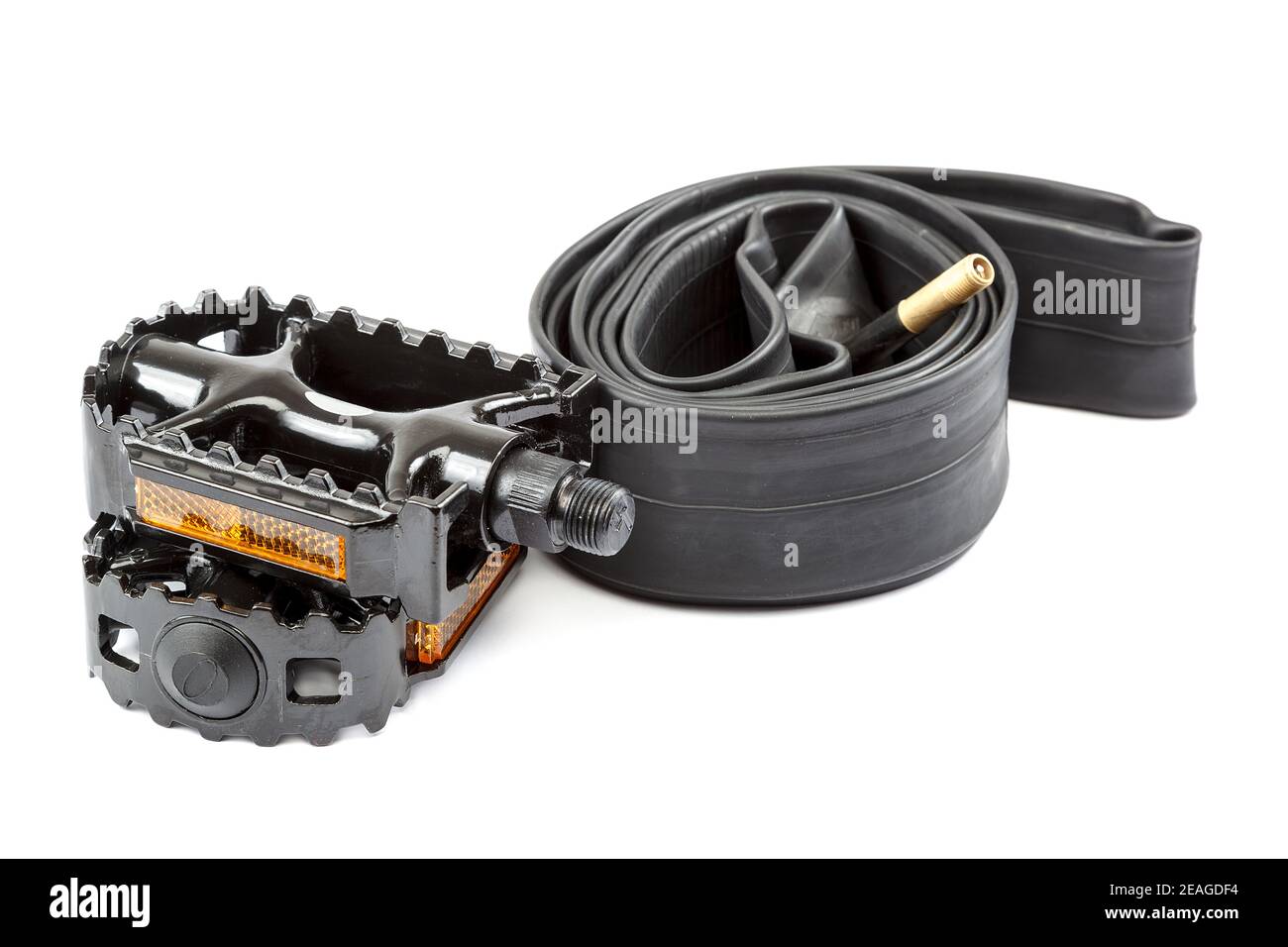 Bicycle pedals and rubber wheel chassis isolated on white background Stock Photo Alamy