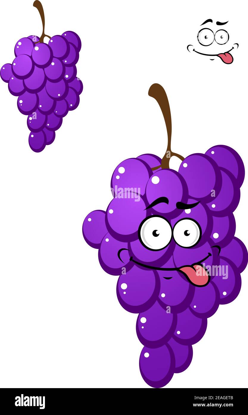 Happy funny bunch of fresh purple grapes with a big smile, cartoon