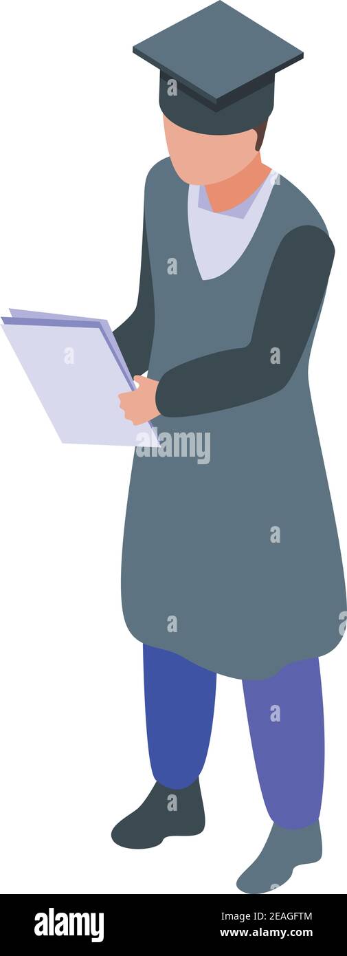 Graduated school boy icon. Isometric of graduated school boy vector ...
