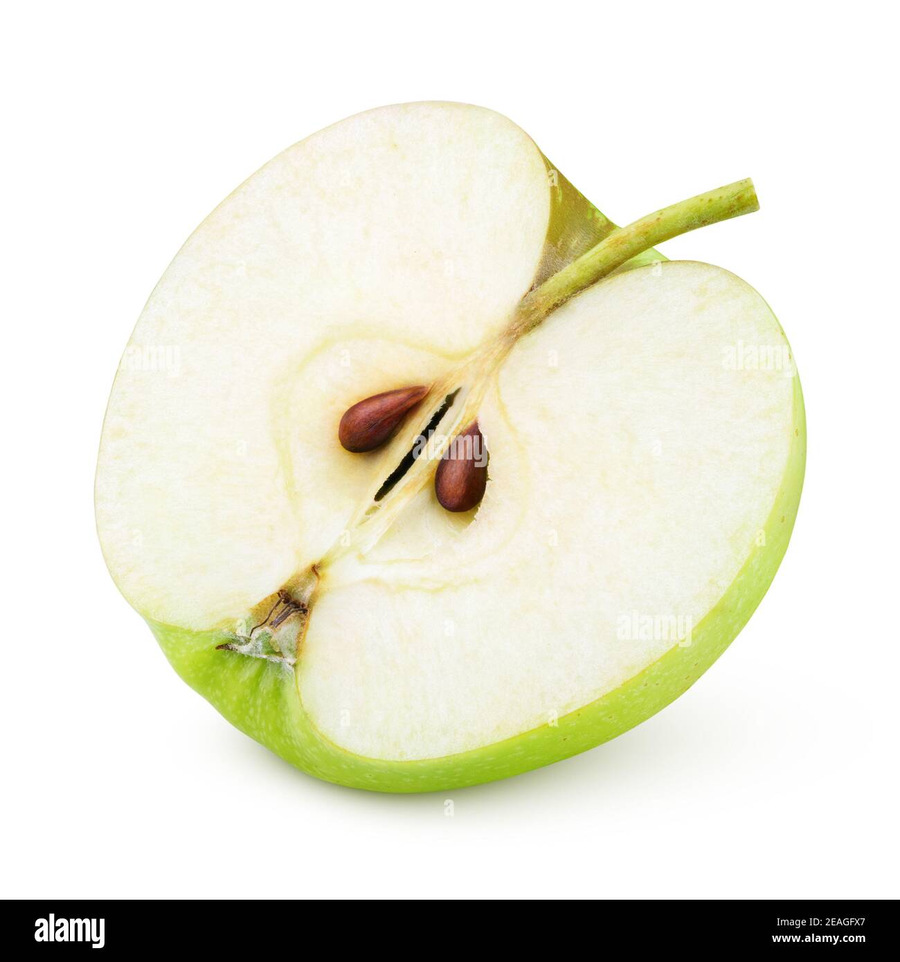 Ripe green apple half fruit isolated on white background. Half of green apple fruit with clipping path Stock Photo