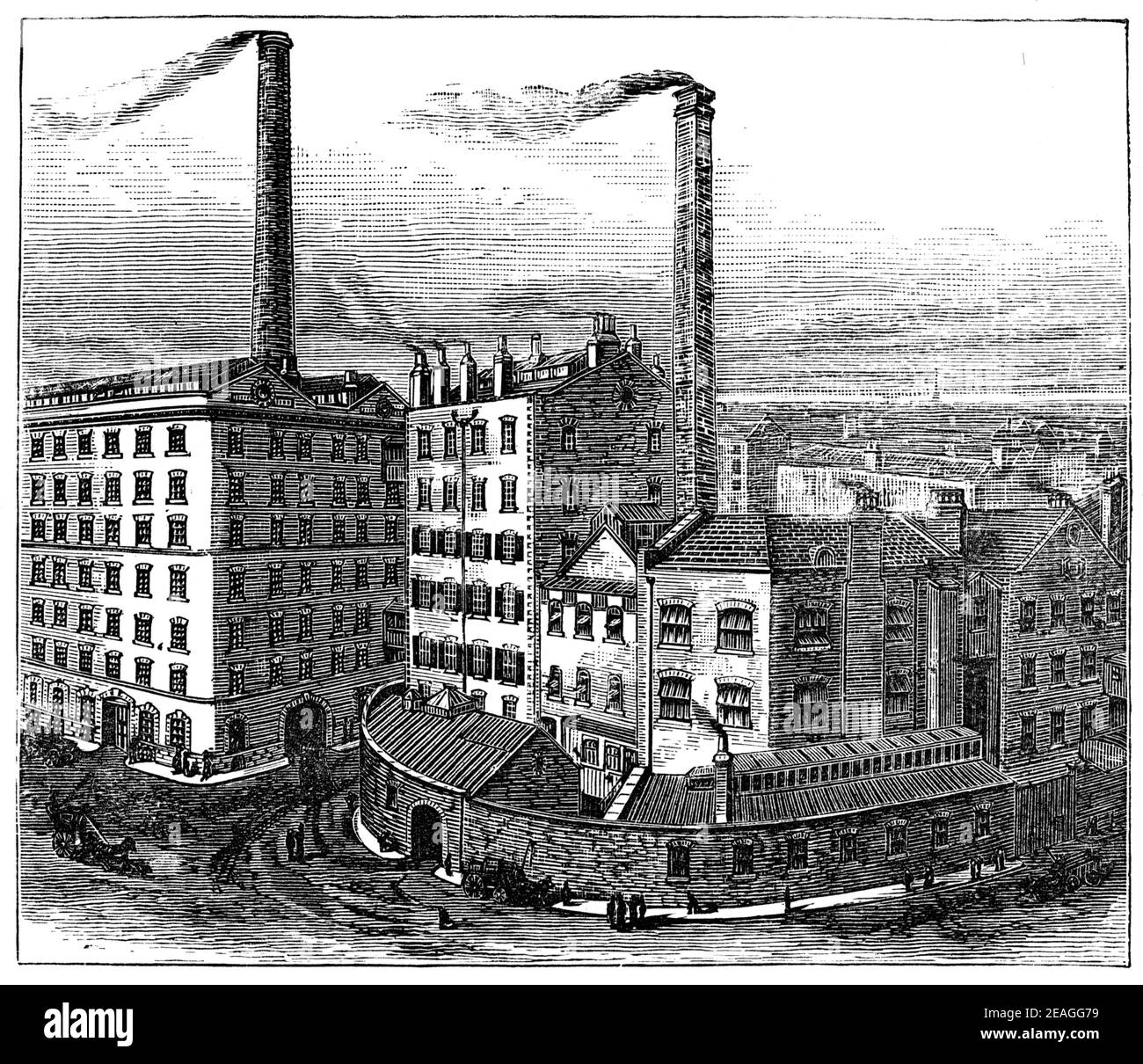 Fry and Sons factory, Nelson Street, Bristol, 1882 J. S. Fry & Sons, Ltd. better known as Fry's, British chocolate company owned by Joseph Storrs Fry and his family. Stock Photo
