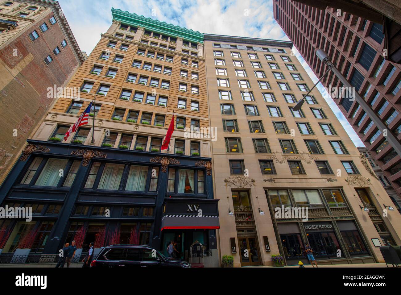 XV Beacon Hotel wide angle on 15 Beacon Street in downtown Boston, Massachusetts MA, USA. Stock Photo