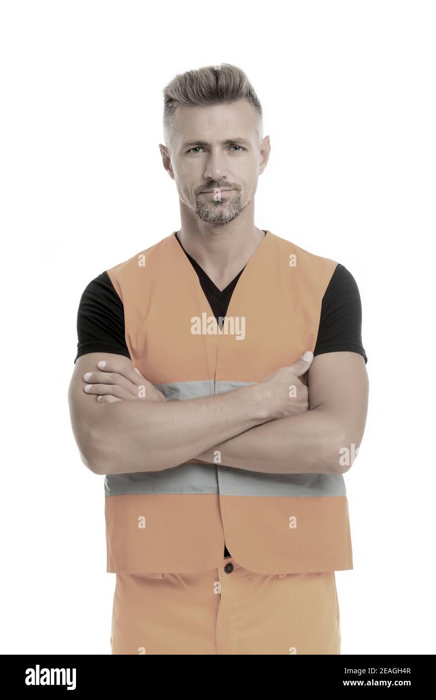 High visibility reflective safety vest. Safety is main point. Man