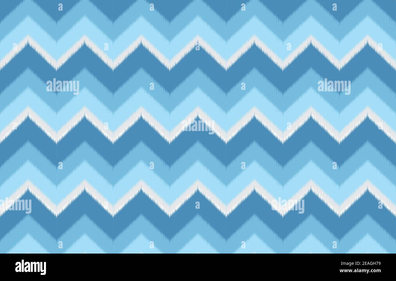 Ikat zigzag ethnic pattern in blue color. Design for carpet, wallpaper, clothing, wrapping, batik, fabric, Vector illustration embroidery style in Eth Stock Vector