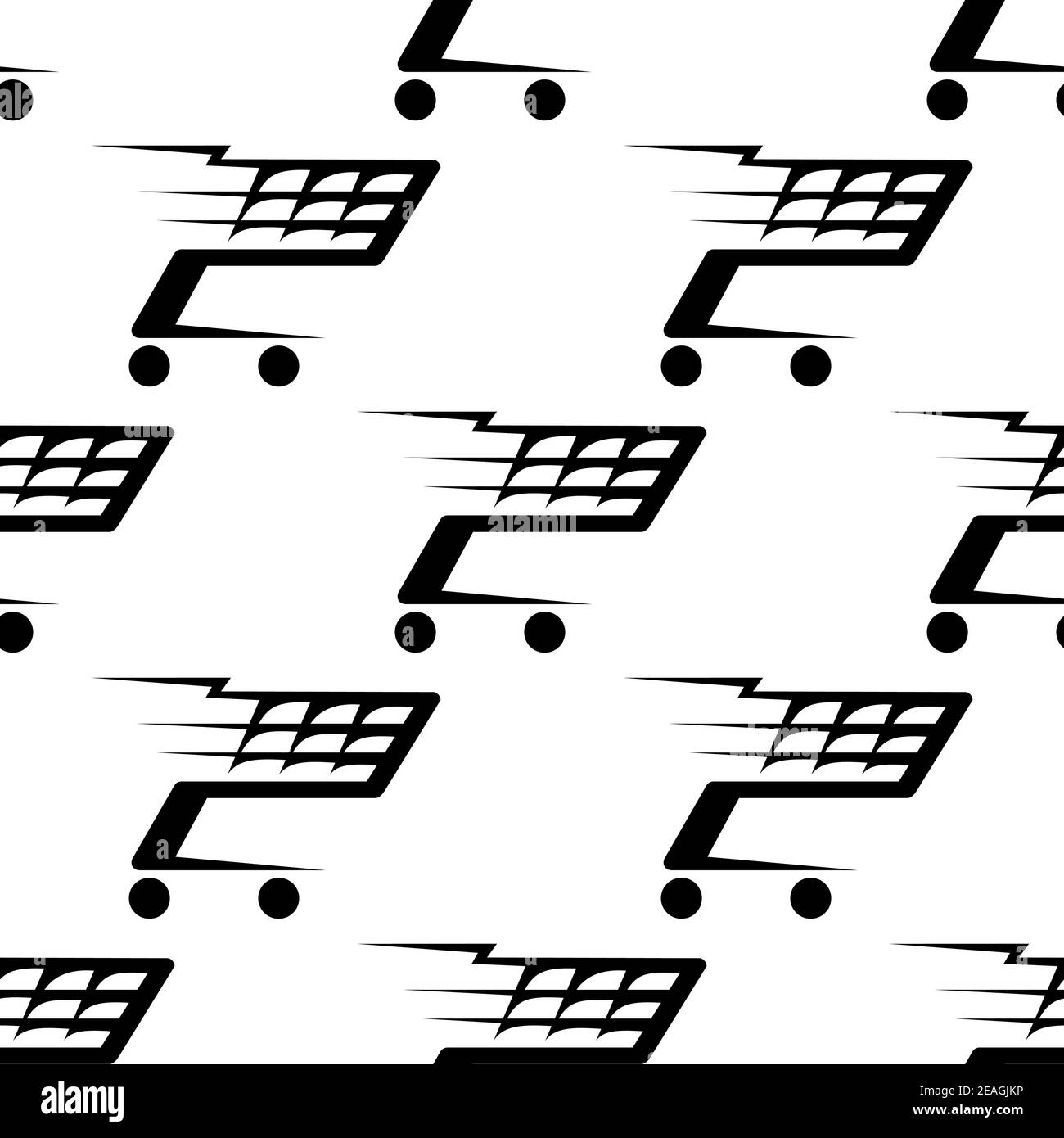 Seamless black and white pattern of a speeding shopping cart or trolley ...
