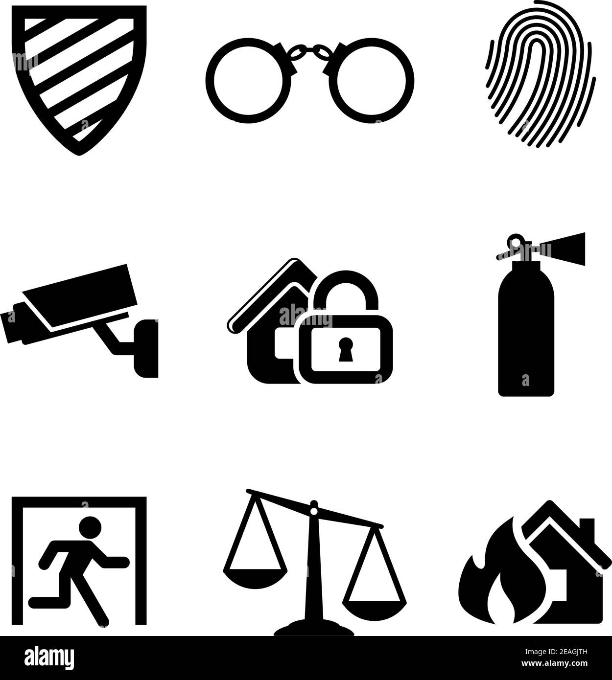 Safety and security icons set with a security shield , handcuffs, thumb