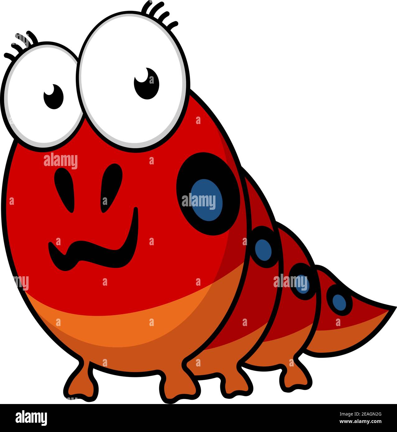 Cartoon caterpillar with big eyes and colorful spots along its