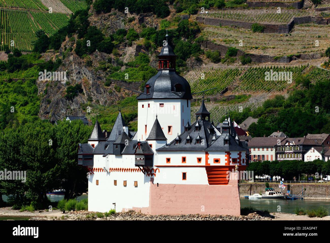 Burg Pfalzgrafenstein, a toll castle on the Rhine (Rhein) River. Stock Photo