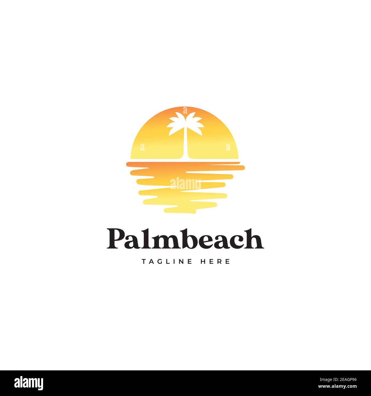 Sunset illustration with palm tree logo design vector template Stock Vector