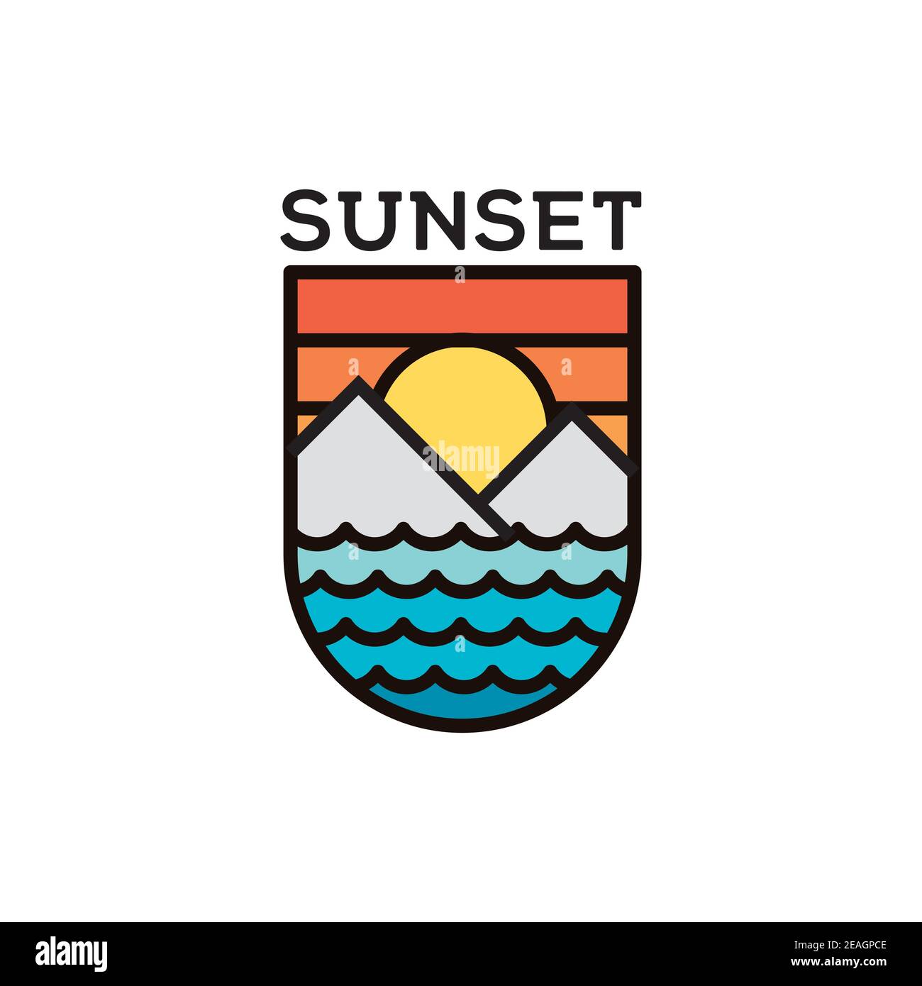 Mountain with sun illustration logo design vector template Stock Vector