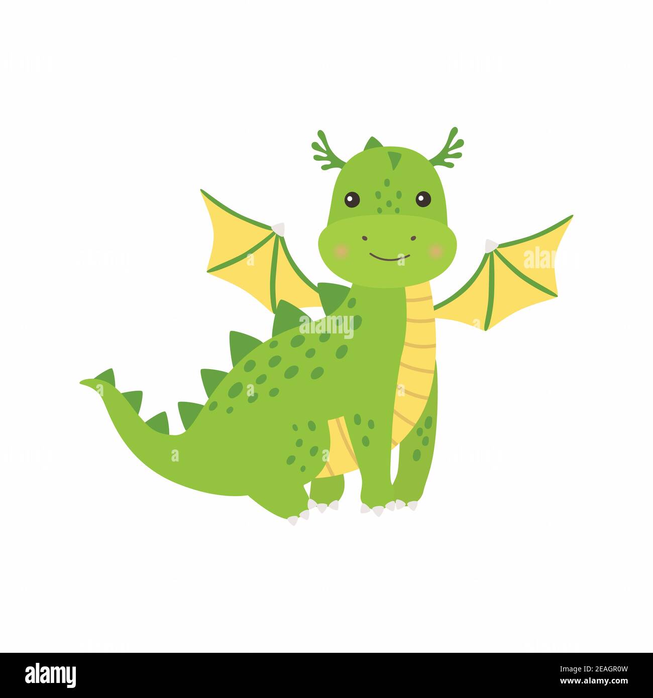 Cute cartoon green little dragon, isolated vector illustration Stock Vector