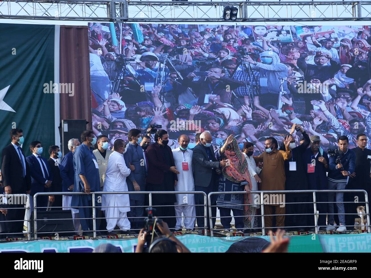 Hyderabad, Pakistan. 09th Feb, 2021. Chairman of Pakistan Peoples Party PPP Bilawal Bhutto arrives in the PDM public gathering at Hatri by pass (Photo by Jan Ali Laghari/Pacific Press) Credit: Pacific Press Media Production Corp./Alamy Live News Stock Photo