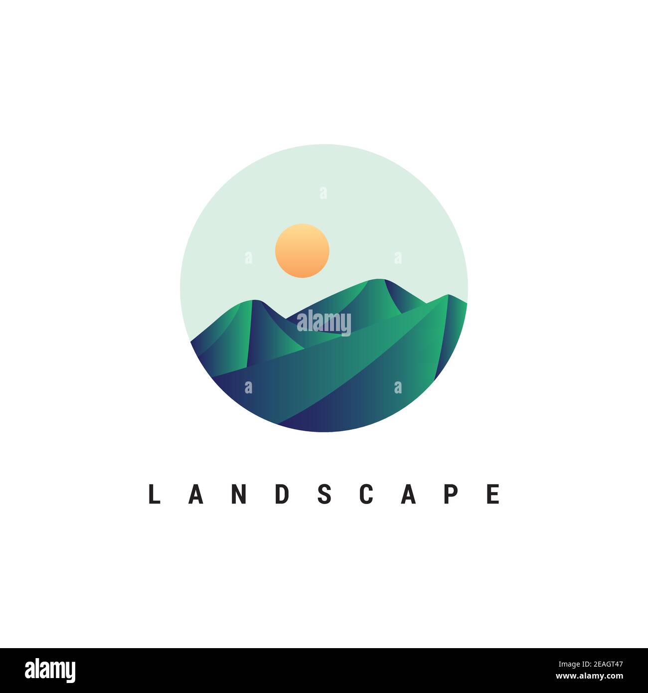 Mountain with sunrise illustration logo design vector template Stock Vector