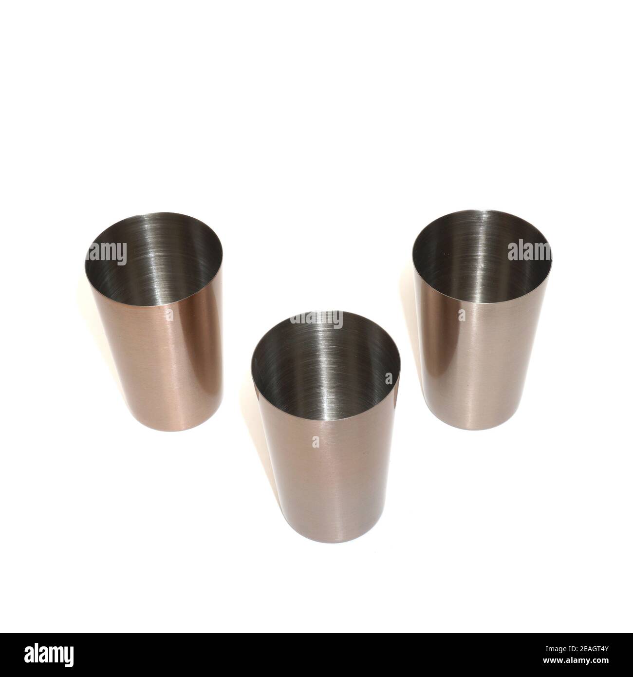 Stainless steel hiking shot glasses for liqueur isolated on white background Stock Photo