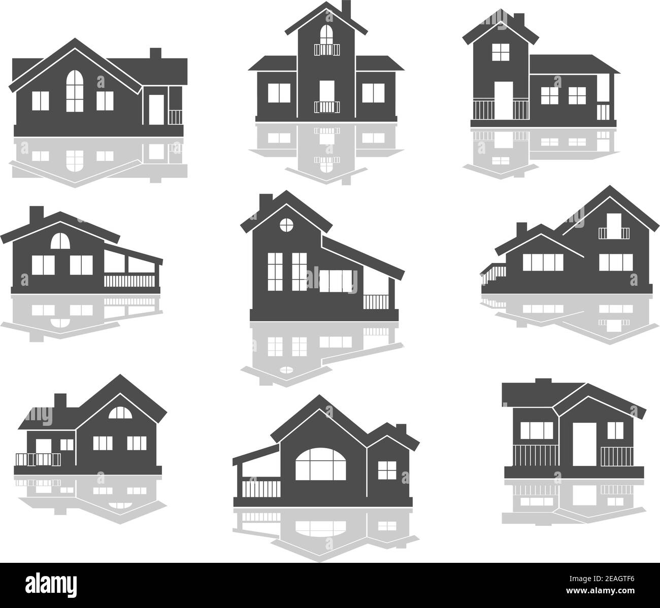 House icons set in grey and white with reflections for real estate ...