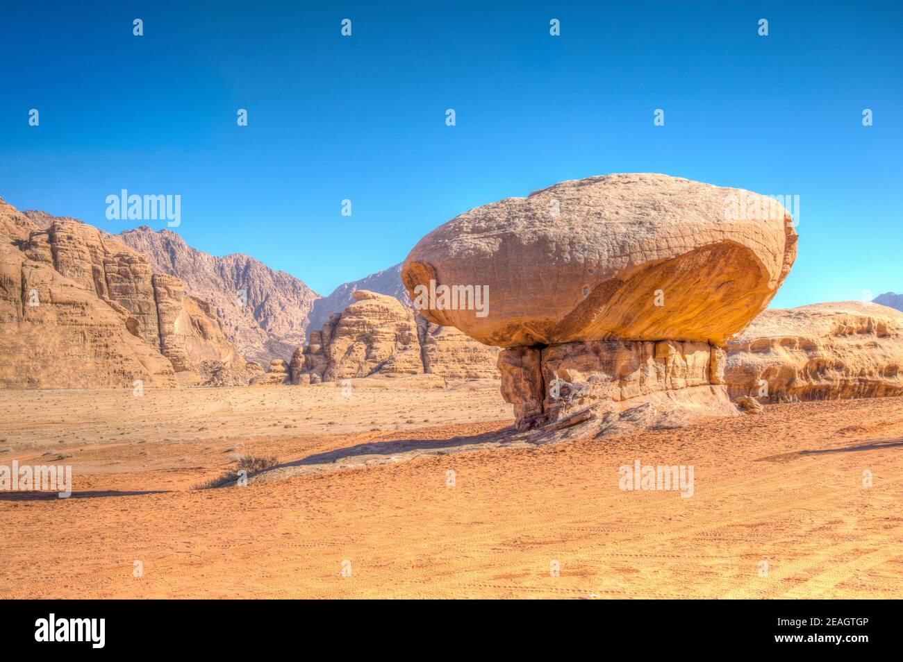 Mushroom rock at Wadi Rum desert in Jordan Stock Photo