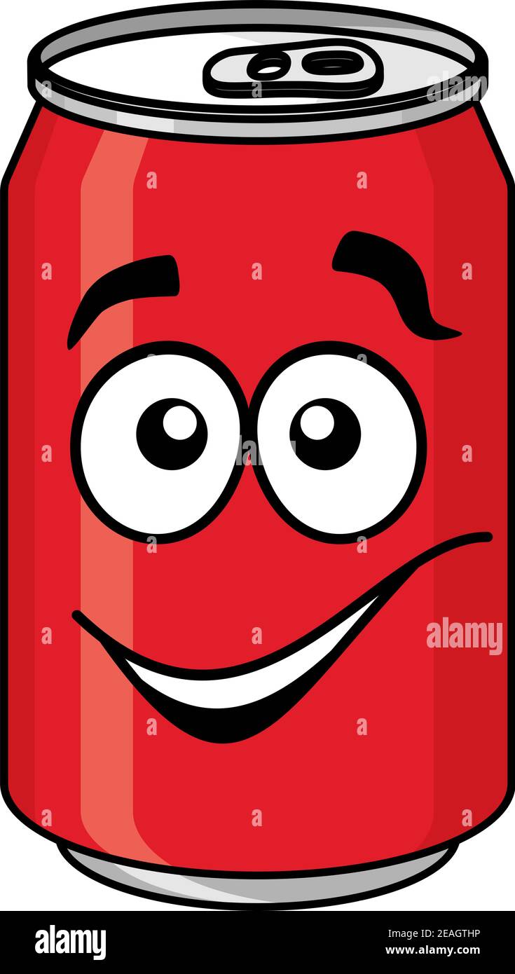 Red cartoon soda or soft drink can with a smiling face isolated on