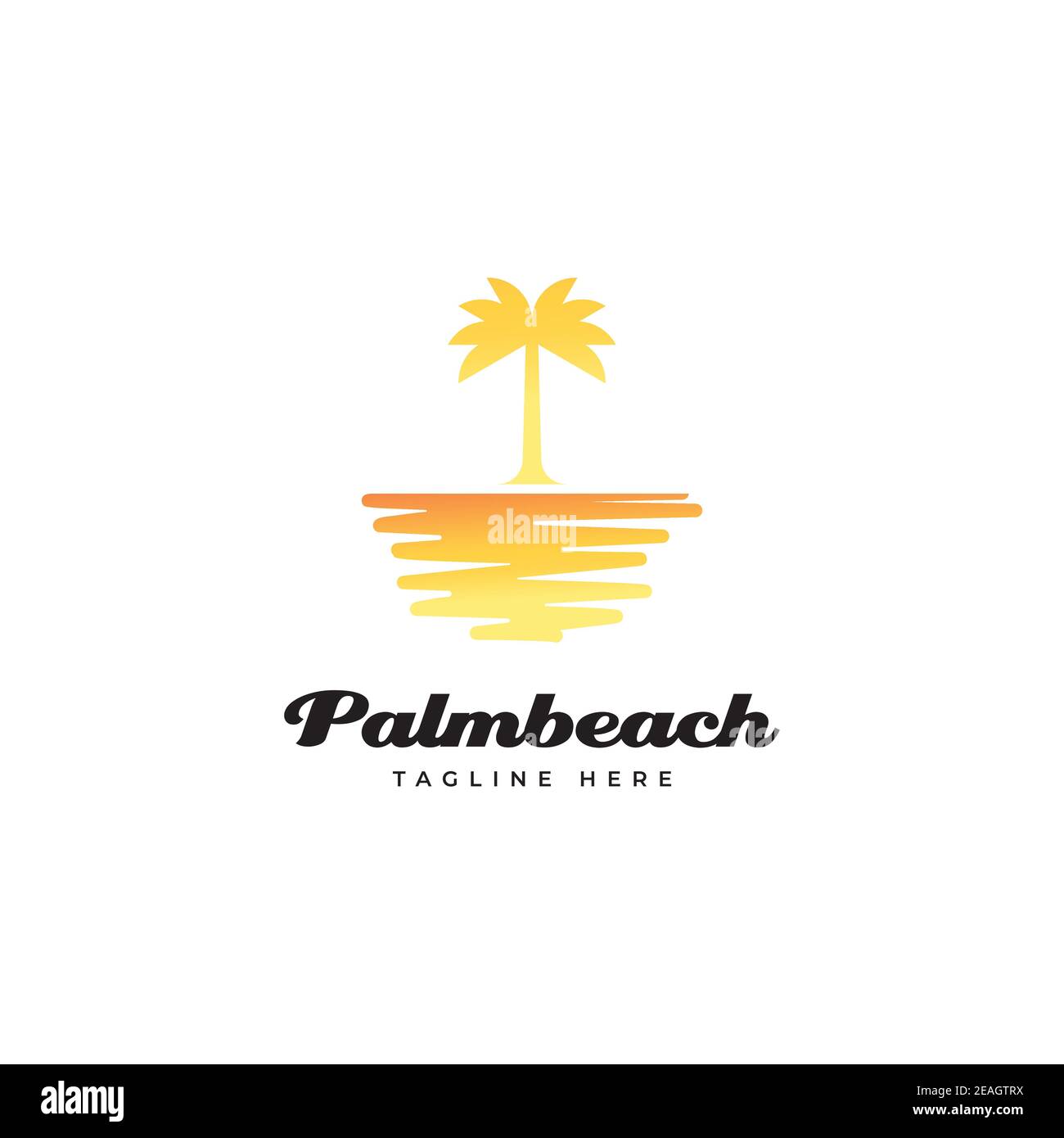 Sunset illustration with palm tree logo design vector template Stock Vector