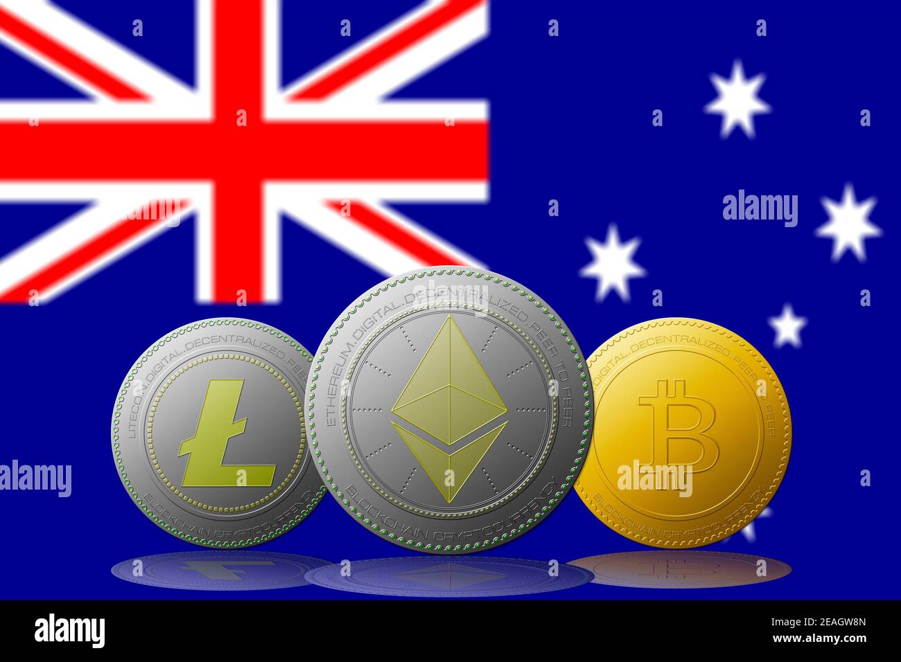 Australia flag on a bitcoin cryptocurrency coin. 3D Rendering Stock Photo -  Alamy