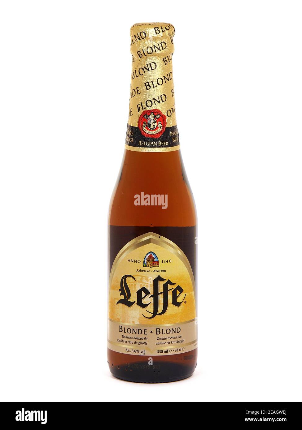 BUCHAREST, ROMANIA - AUGUST 4, 2017. Bottle of Leffe Blonde Beer. Leffe ...
