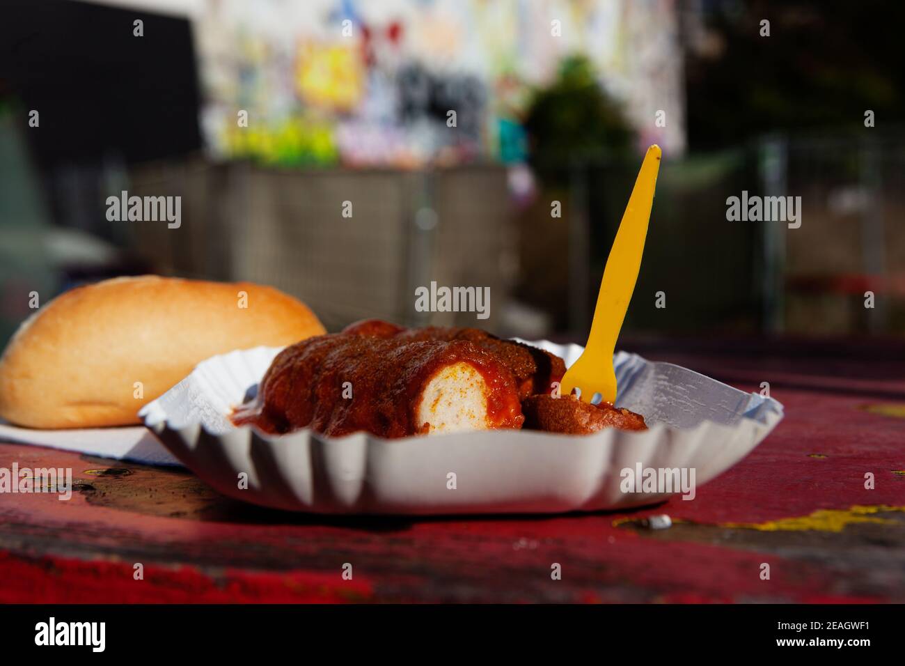 Berlin, Germany Currywurst (Curry Sausage) from a stand Stock Photo Alamy