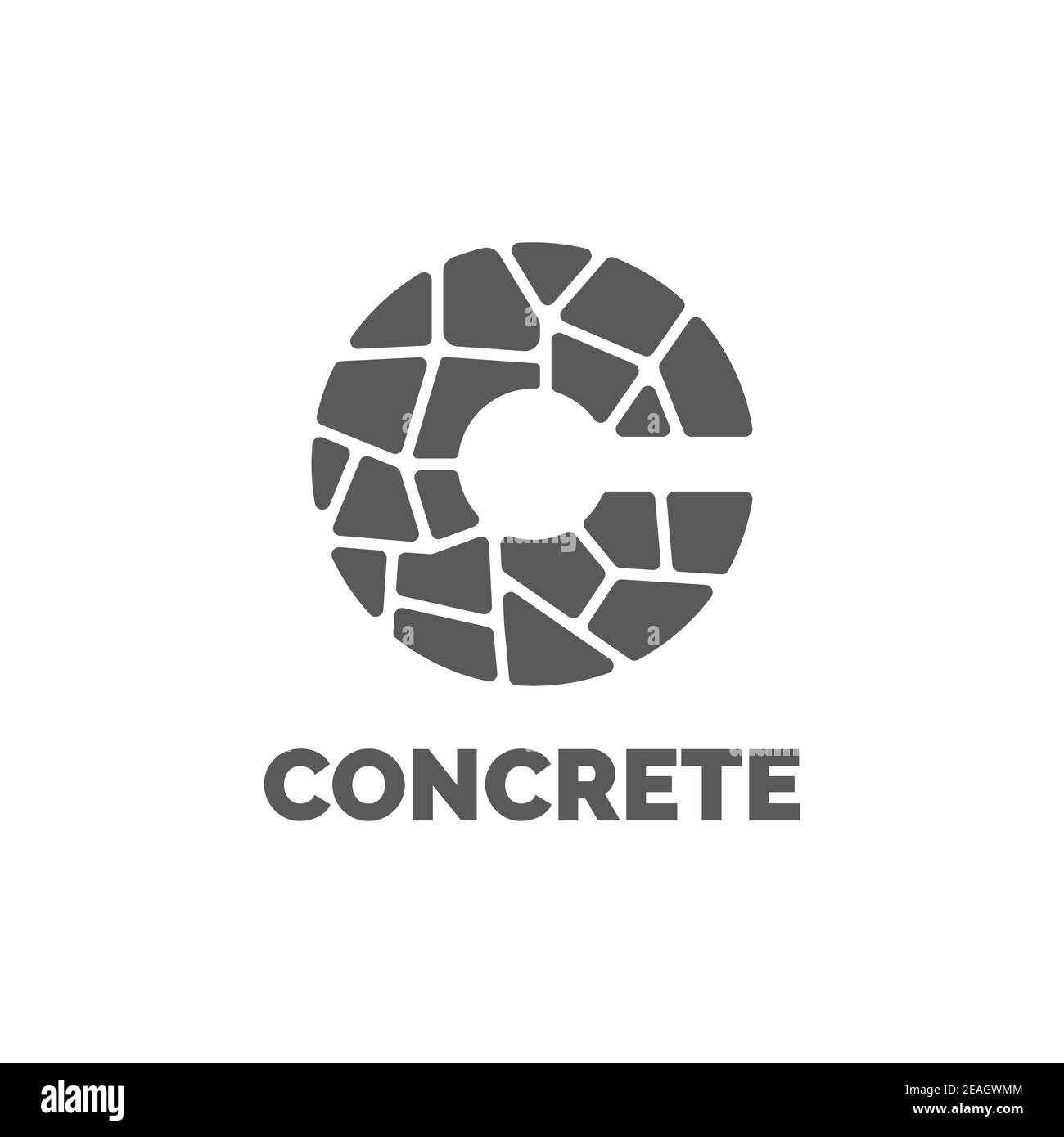 Concrete illustration logo design vector template. Construction icon with letter C shape Stock Vector