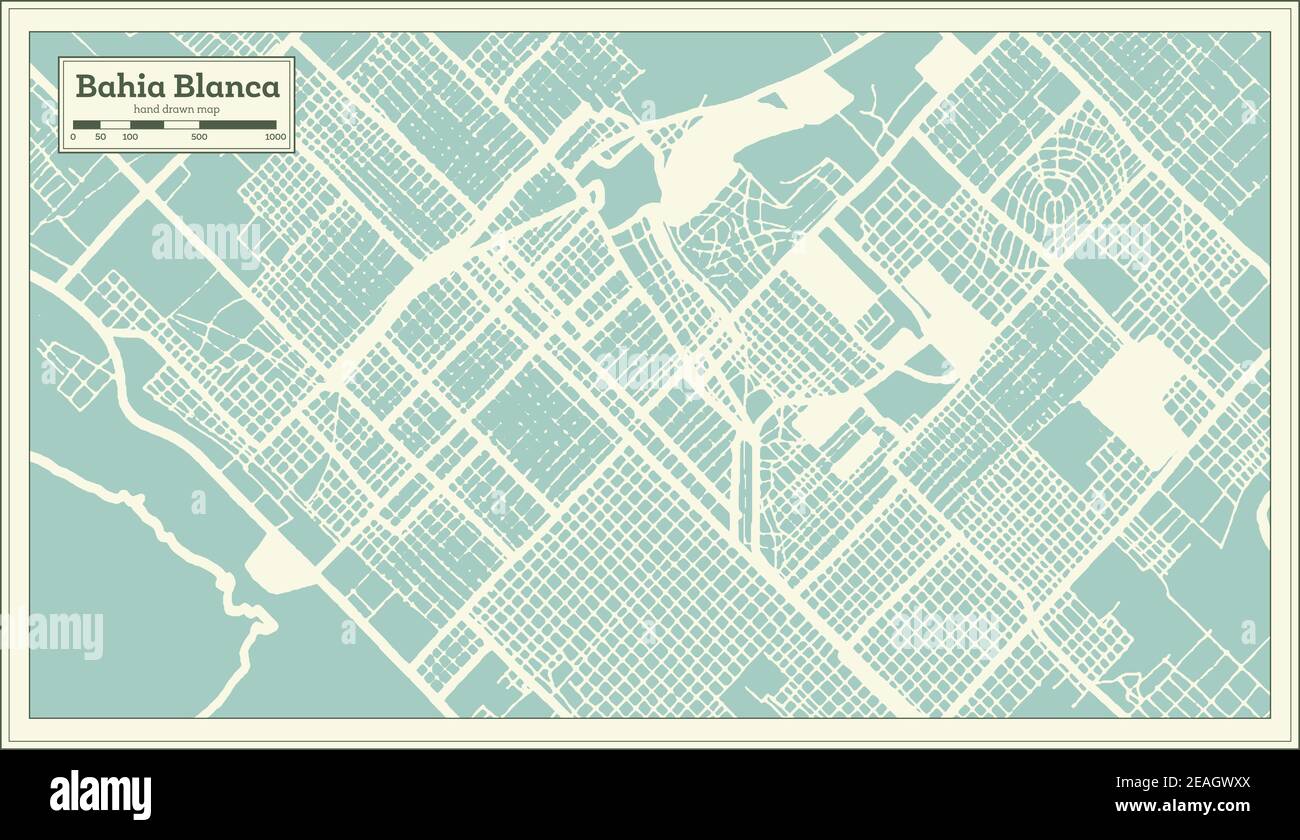 Bahia Blanca Argentina City Map in Retro Style. Outline Map. Vector Illustration. Stock Vector