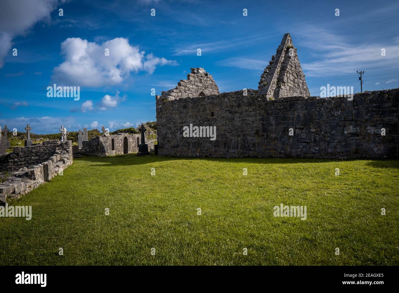 Ruin of the one of churches on Inishmore, Aran Islands. Stock Photo