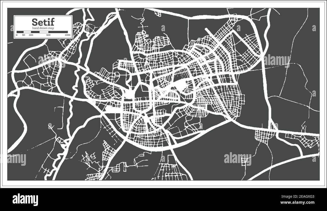 Setif Algeria City Map in Black and White Color in Retro Style. Outline Map. Vector Illustration. Stock Vector