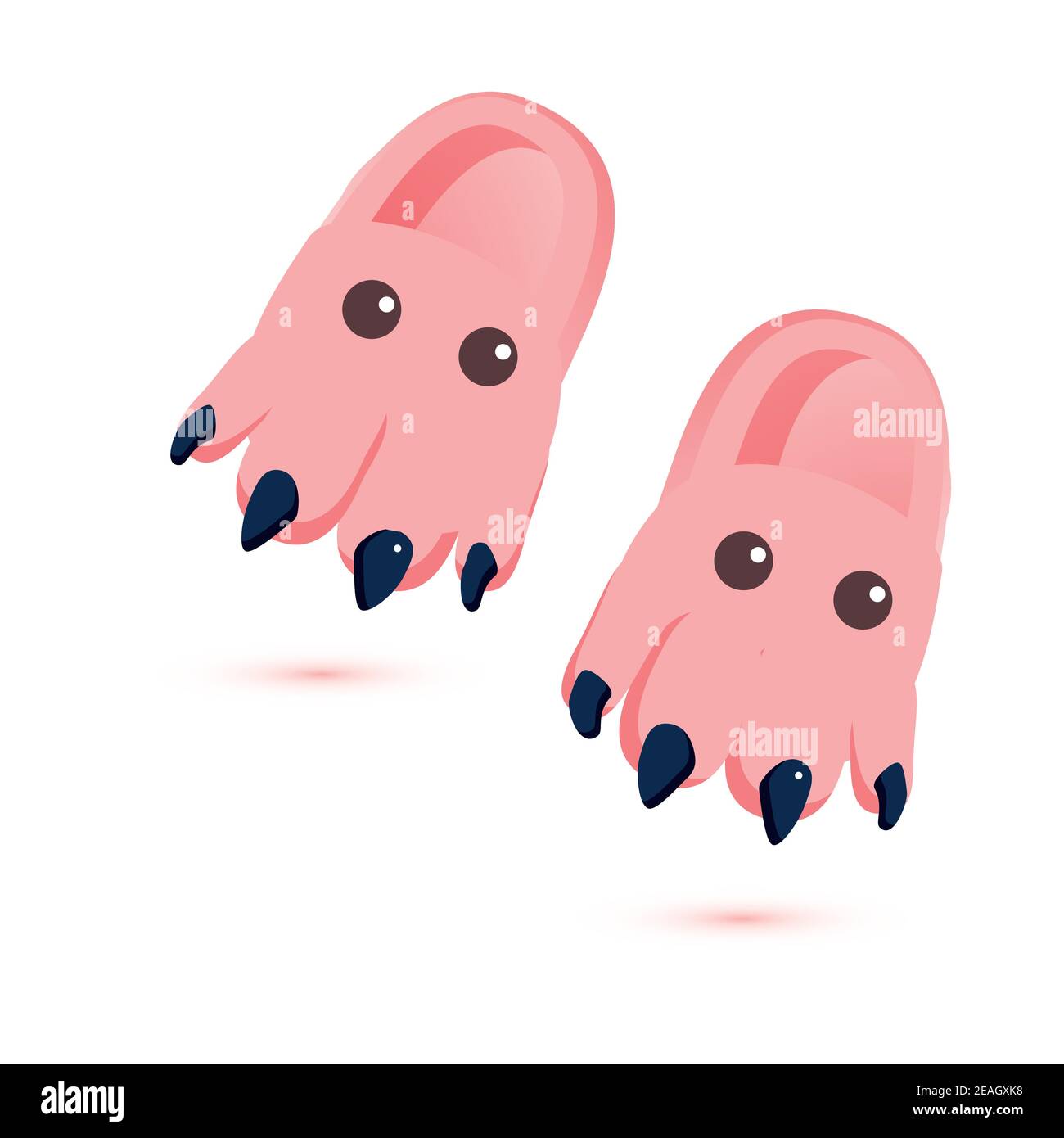 Pair of Home Children's Slippers Isolated on White. Vector Illustration. Slippers Icons. Cute Slippers in the Form of a Dinosaur with Eyes. Home Shoes Stock Vector