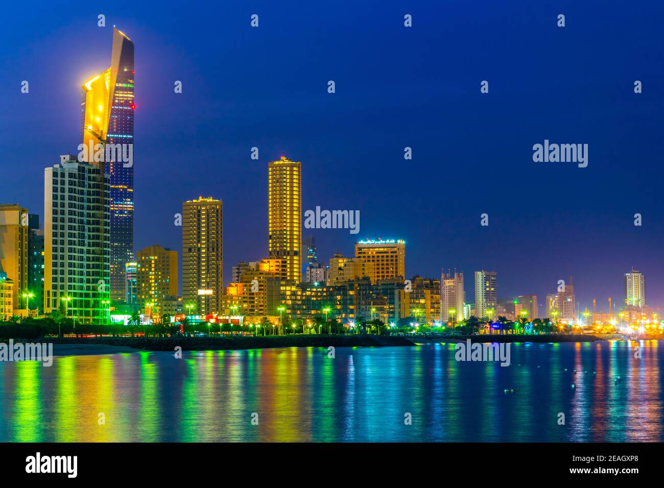 Skyline of Kuwait during night Stock Photo Alamy