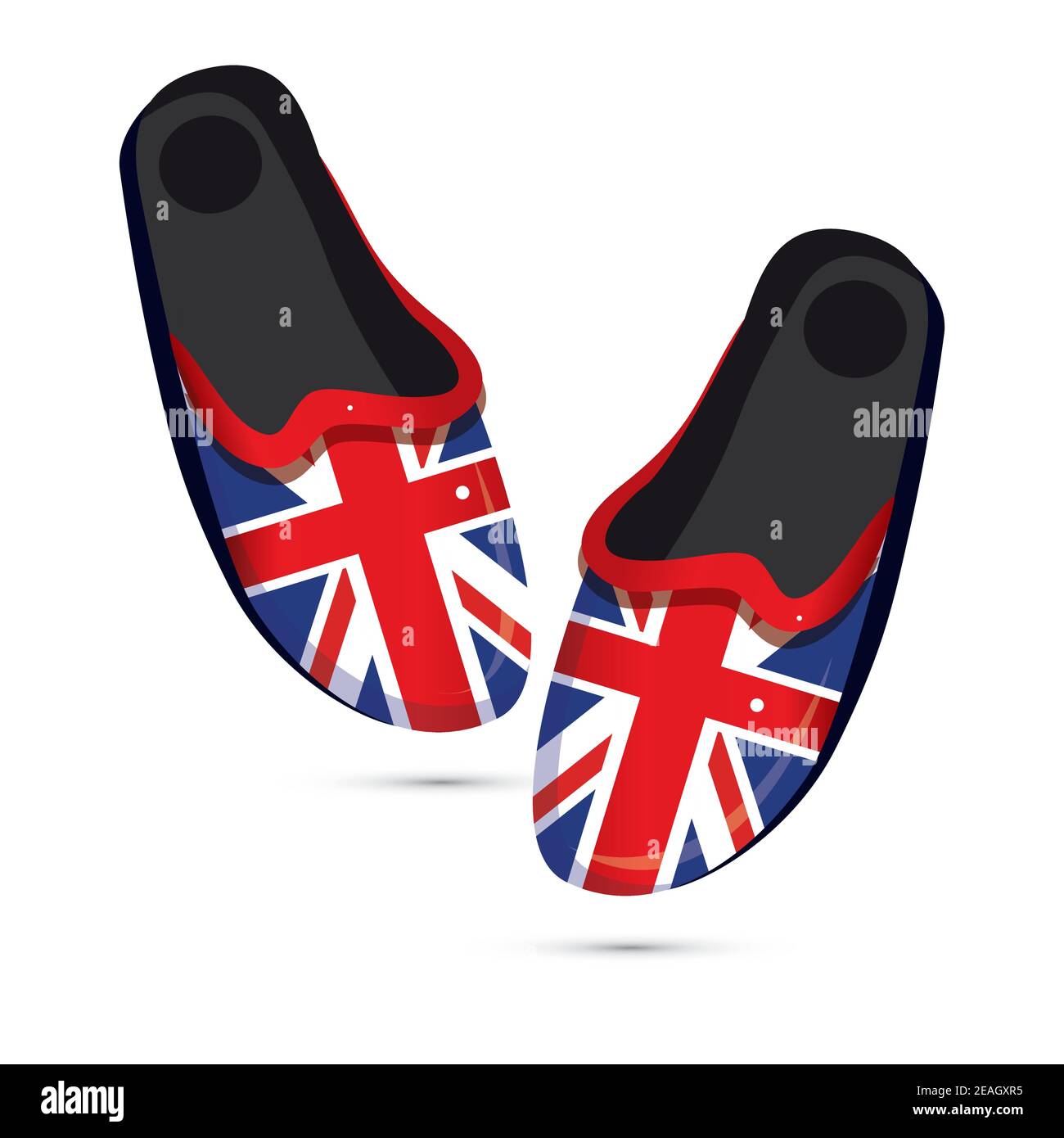 Pair of Fashion Slippers with UK Flag Isolated on White. Vector Illustration. Stock Vector