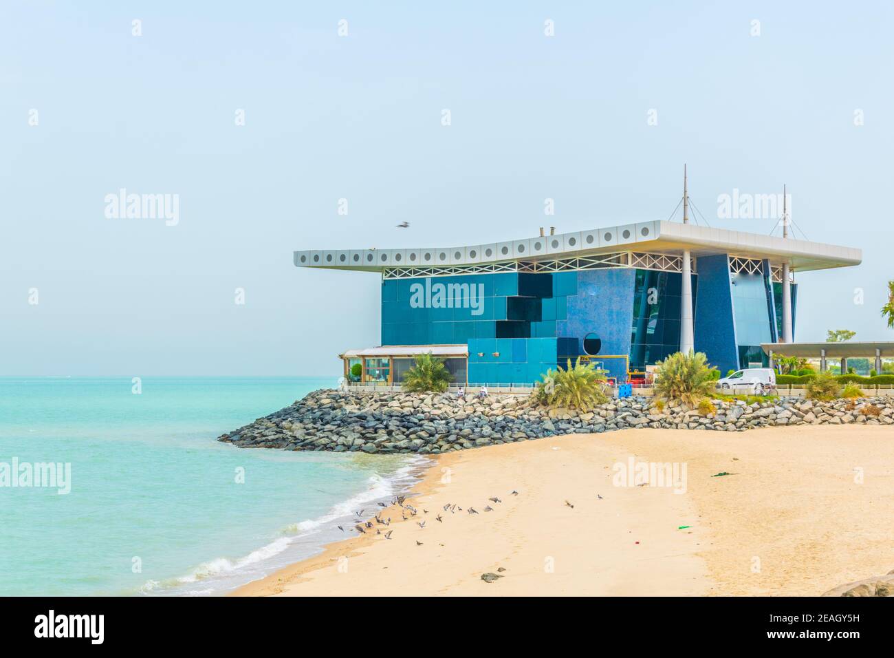 View of a seaside restaurant in Kuwait. Stock Photo