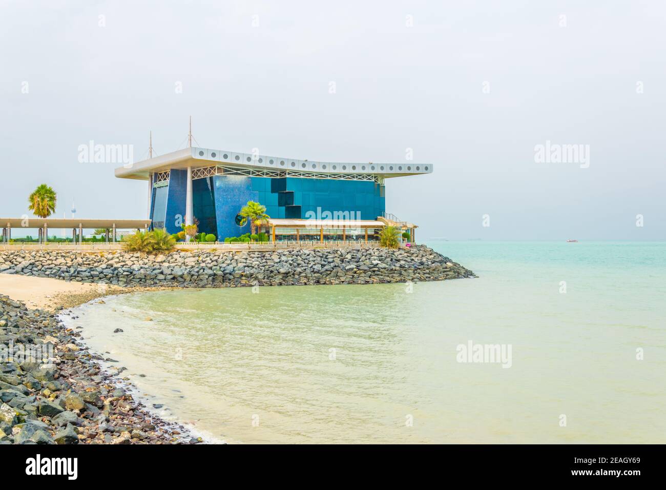 View of a seaside restaurant in Kuwait. Stock Photo