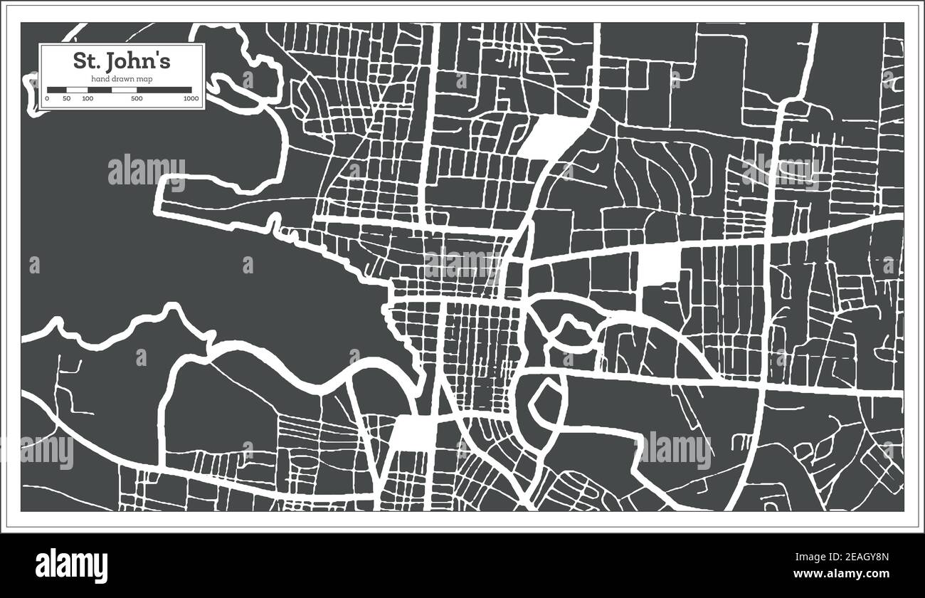 St. John's Antigua and Barbuda City Map in Black and White Color in Retro Style. Outline Map. Vector Illustration. Stock Vector