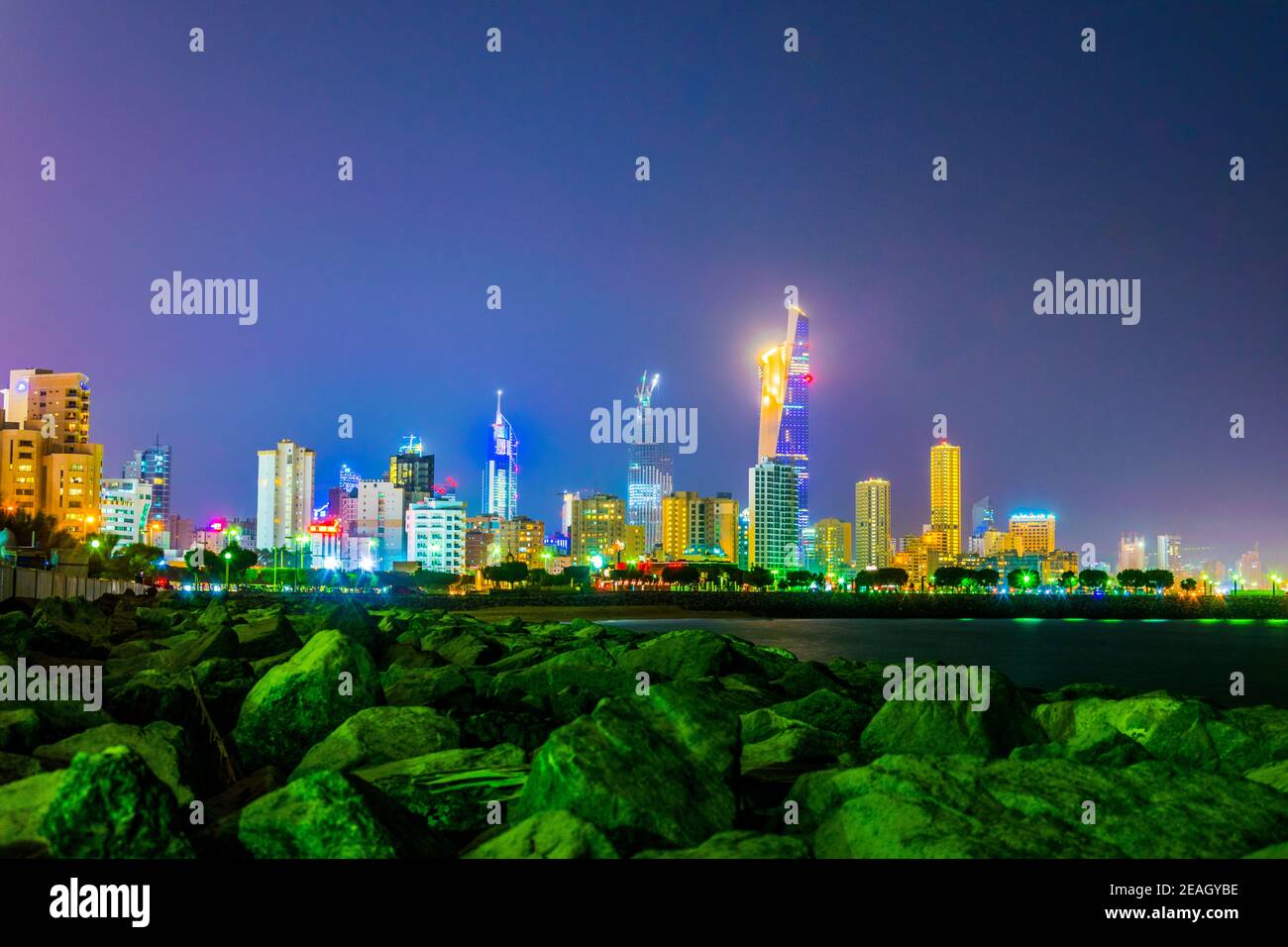 Skyline of Kuwait during night Stock Photo Alamy