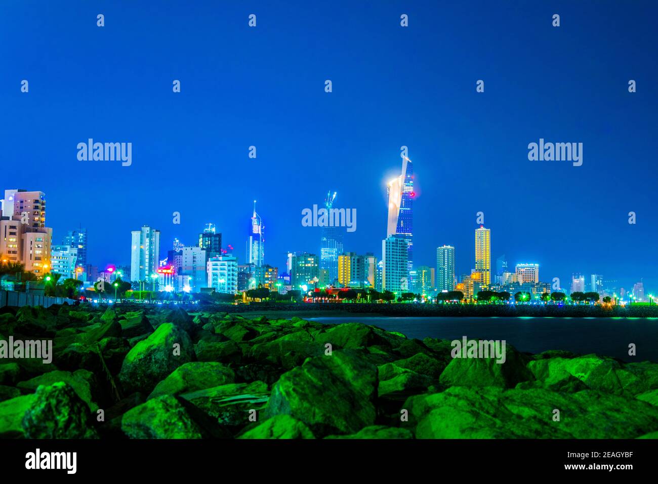 Skyline of Kuwait during night Stock Photo Alamy
