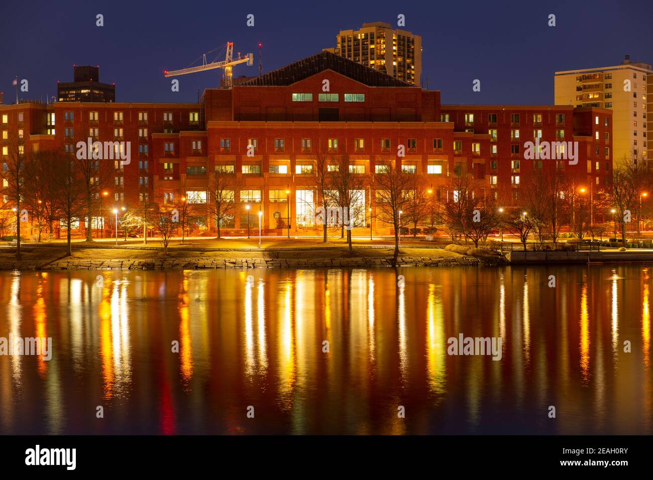Suffolk County Sheriffs Department at 200 Nashua Street at night in