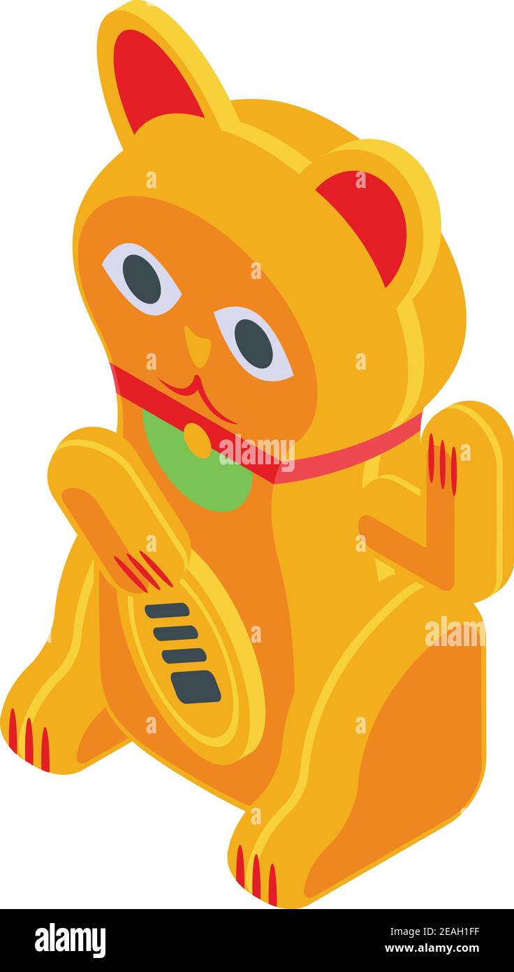 Golden lucky cat icon. Isometric of golden lucky cat vector icon for ...