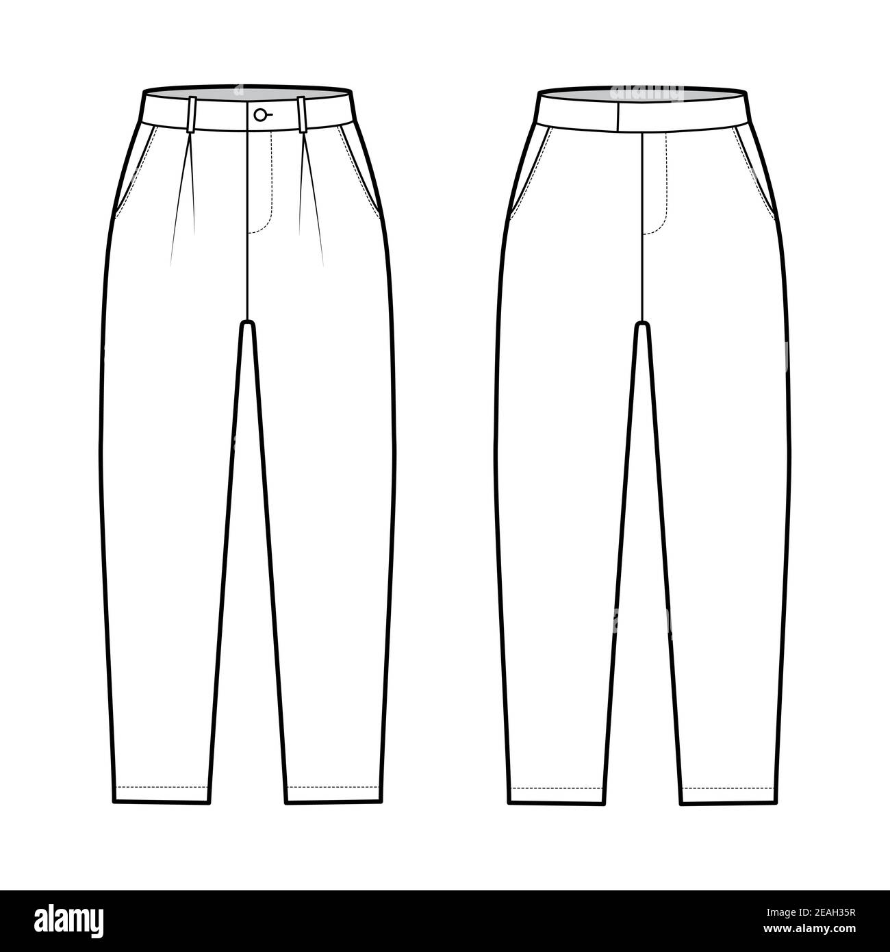 Set of Short capri pants technical fashion illustration with mid-calf ...