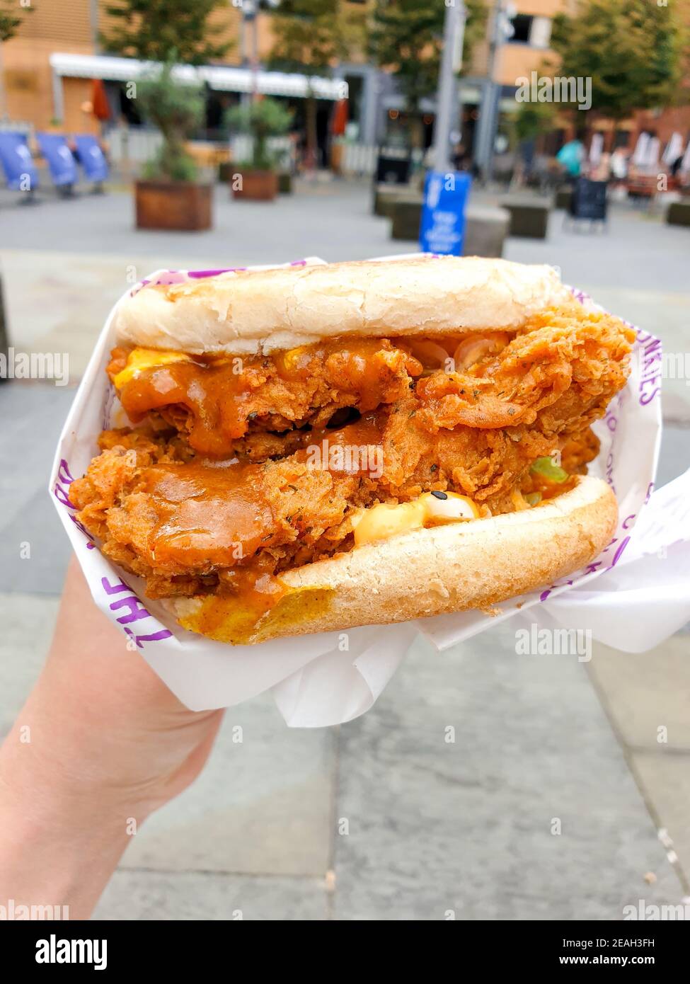 Takeaway Plant based katsu curry burger & chips from Wholesome Junkies