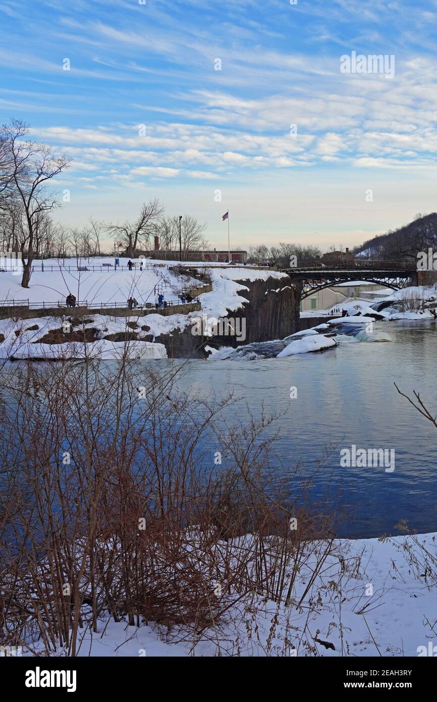 PATERSON, NJ 6 FEB 2021 Winter view of the Great Falls of the Passaic