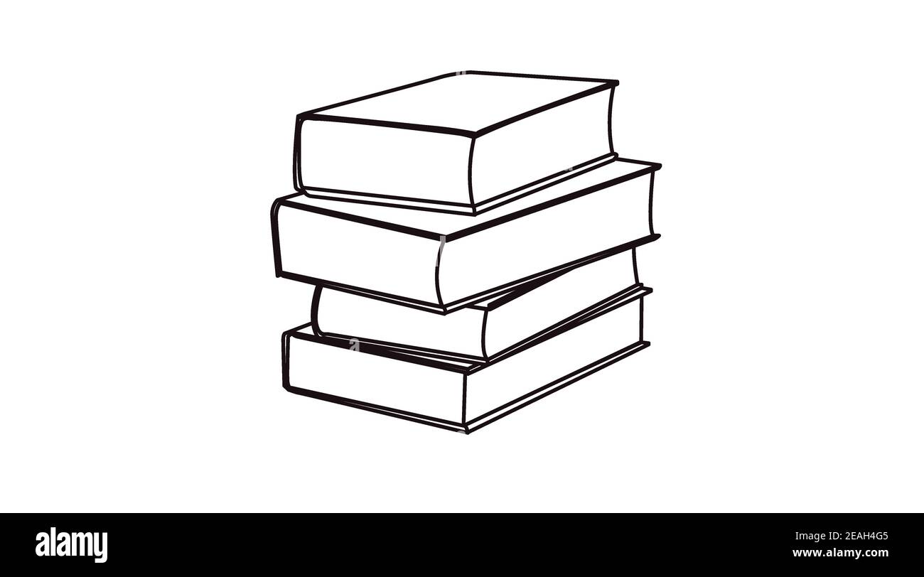 Vector Isolated Black and White Illustration of a Pile of Books Stock ...
