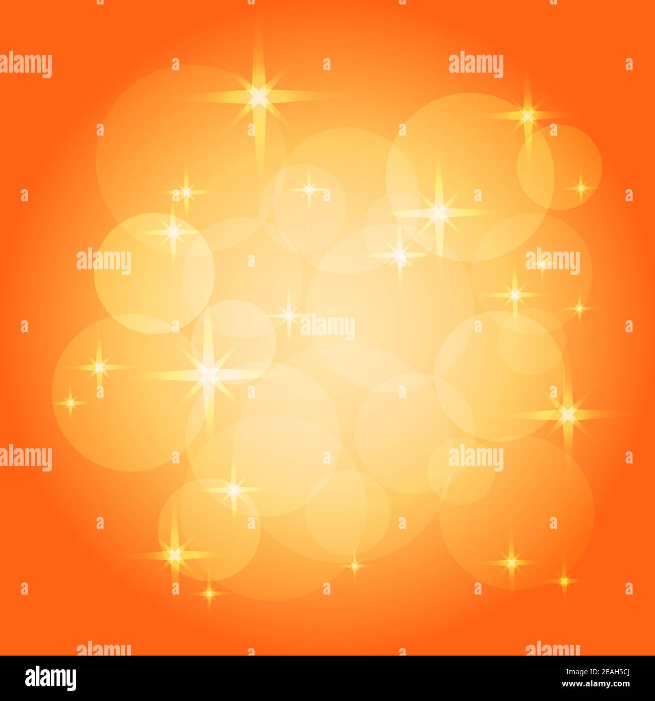 Sunny orange background. Vector pattern of bokeh, sparkles and stars. Light red, yellow, white color gradient. Abstract design. Summer template. EPS10 Stock Vector