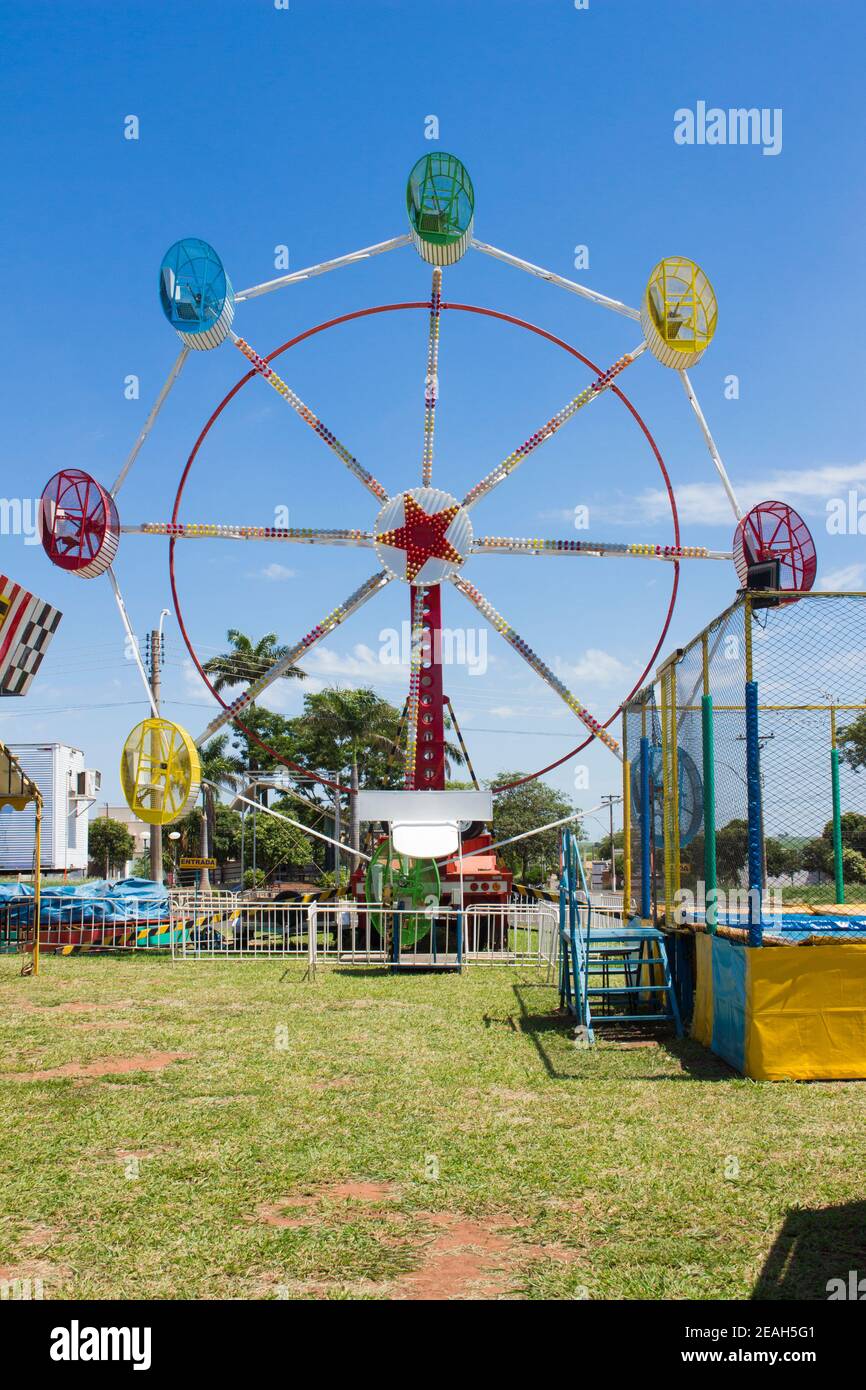 Ibitinga, SP, Brazil - 02 07 2021: Big Wheel at urban amusement park; Brazilian countryside Stock Photo