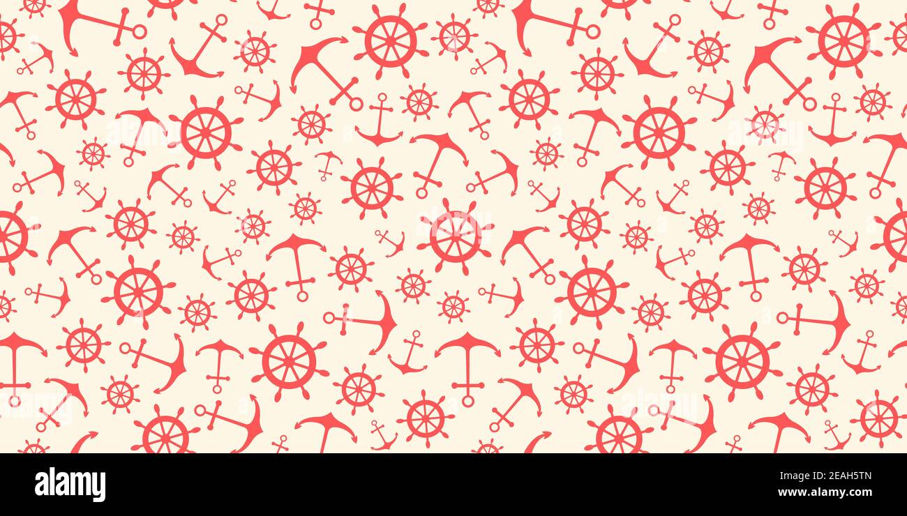 Nautical seamless pattern with ship wheels and anchors Stock Vector ...
