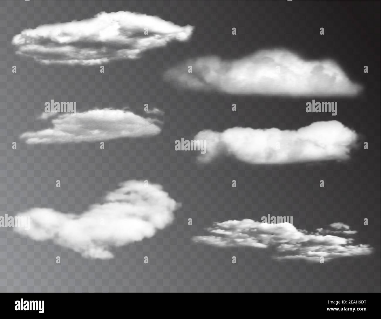 Realistic 3D white clouds isolated on transparent background. vector illustration Stock Vector