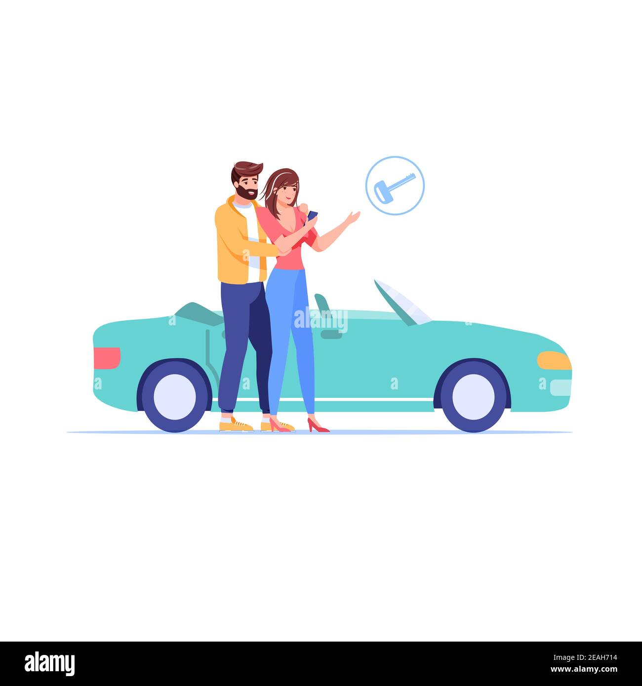 Flat cartoon family characters buy or rent car,vector illustration ...